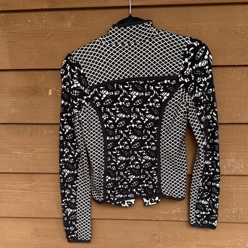 Moth Anthropologie Black and White Lace Patterned Moto Style Sweater - Picture 5 of 6